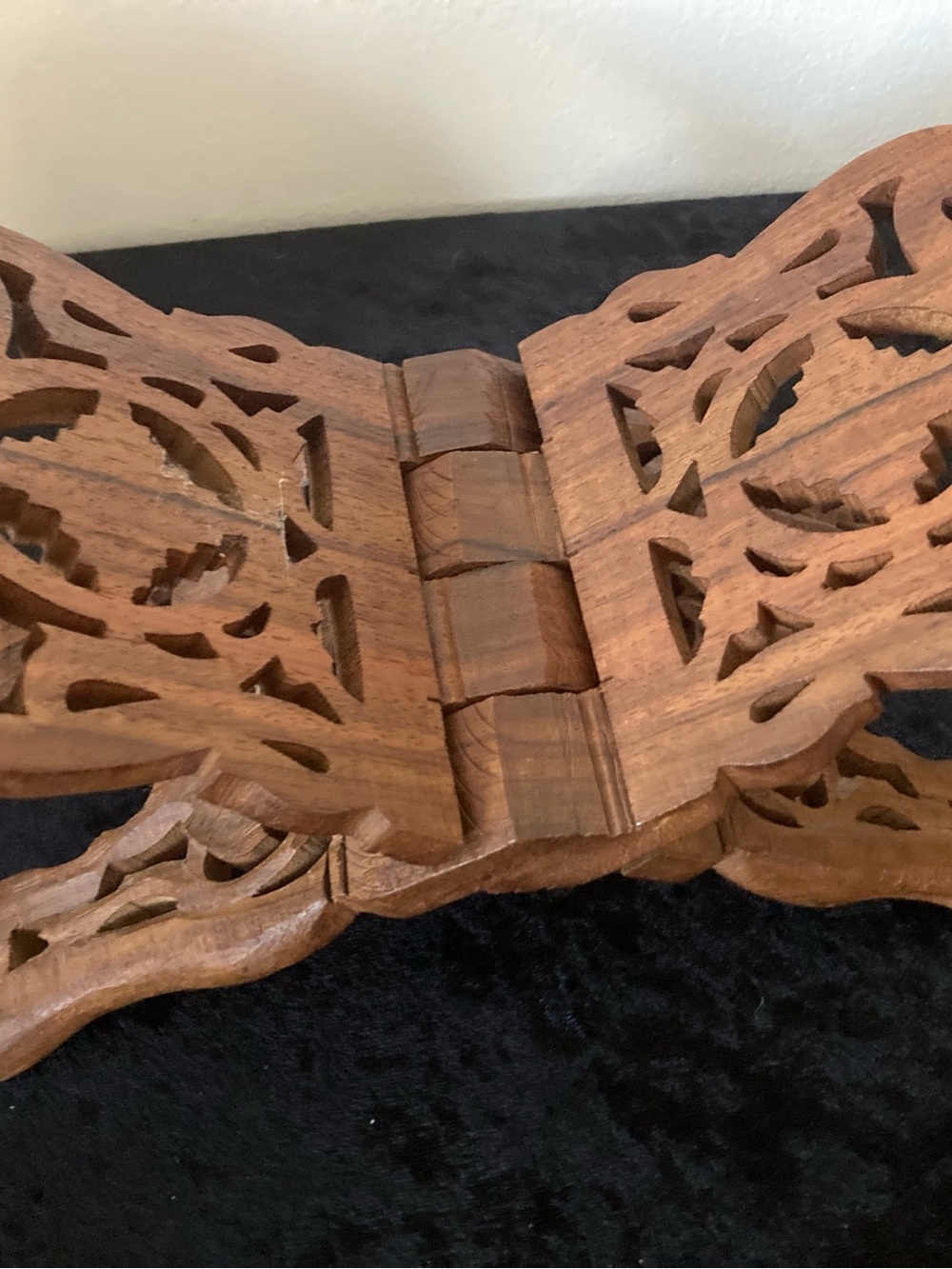 India Hand-Carved Wooden Folding Book Stand - Brown -Vintage - Picture 2 of 6